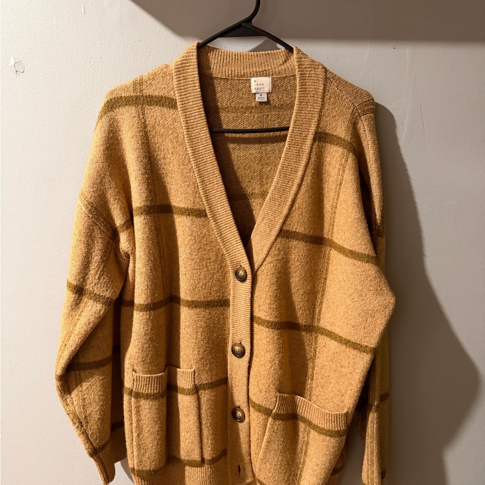a new day Tan Plaid Cardigan Sweater